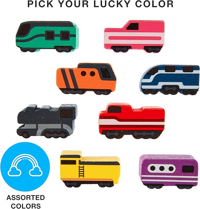 Brybelly 8-Pack Mexican Train Dominoes Tokens Premium Wood Upgrade Pack - Real Wood Markers Modeled After Real Trains - Detailed Colorful Screen Print - Great Gift - Board Game Tile Accessories