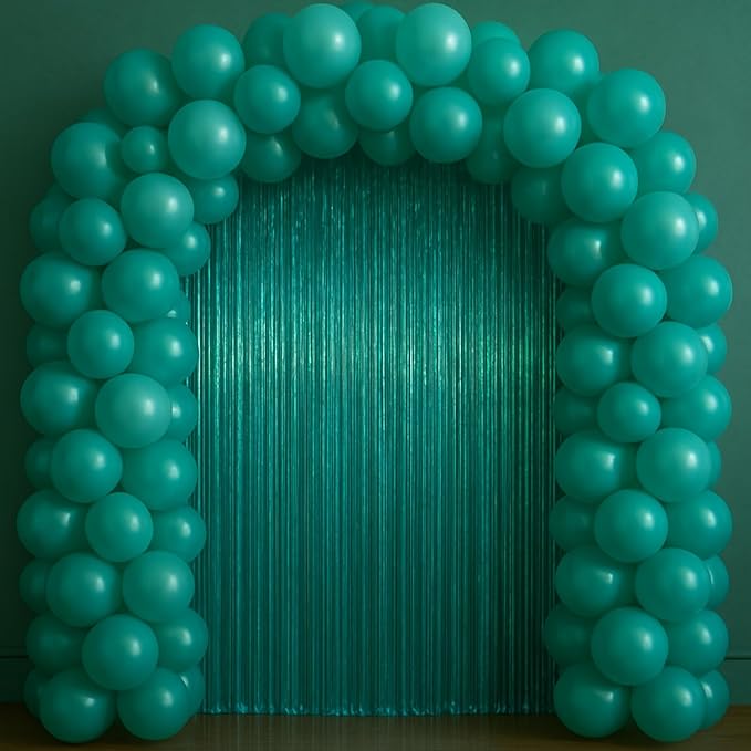 3.3 x 6.6 ft Foil Fringe Backdrop Curtains, Tinsel Streamers Party Decorations, Fringe Backdrop for Birthday, Baby Shower, Gender Reveal, Graduation (3, Retro Green)