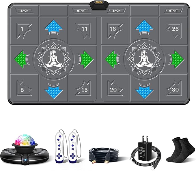 FWFX Exercise Mat for Home Workouts - Interactive Dance Game Mat Connects to TV, 2-Player Kids Party Interactive Games, Active Sports & Yoga Mat for Adults & Family Fitness, Fun Gift (Gray)