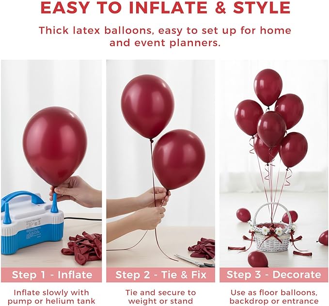 LovesTown 110PCS Latex Balloons, 12inch Helium Party Balloons Arch with Ribbon for Birthday Baby Shower Wedding Party Decorations Burgundy (Pack of 2)
