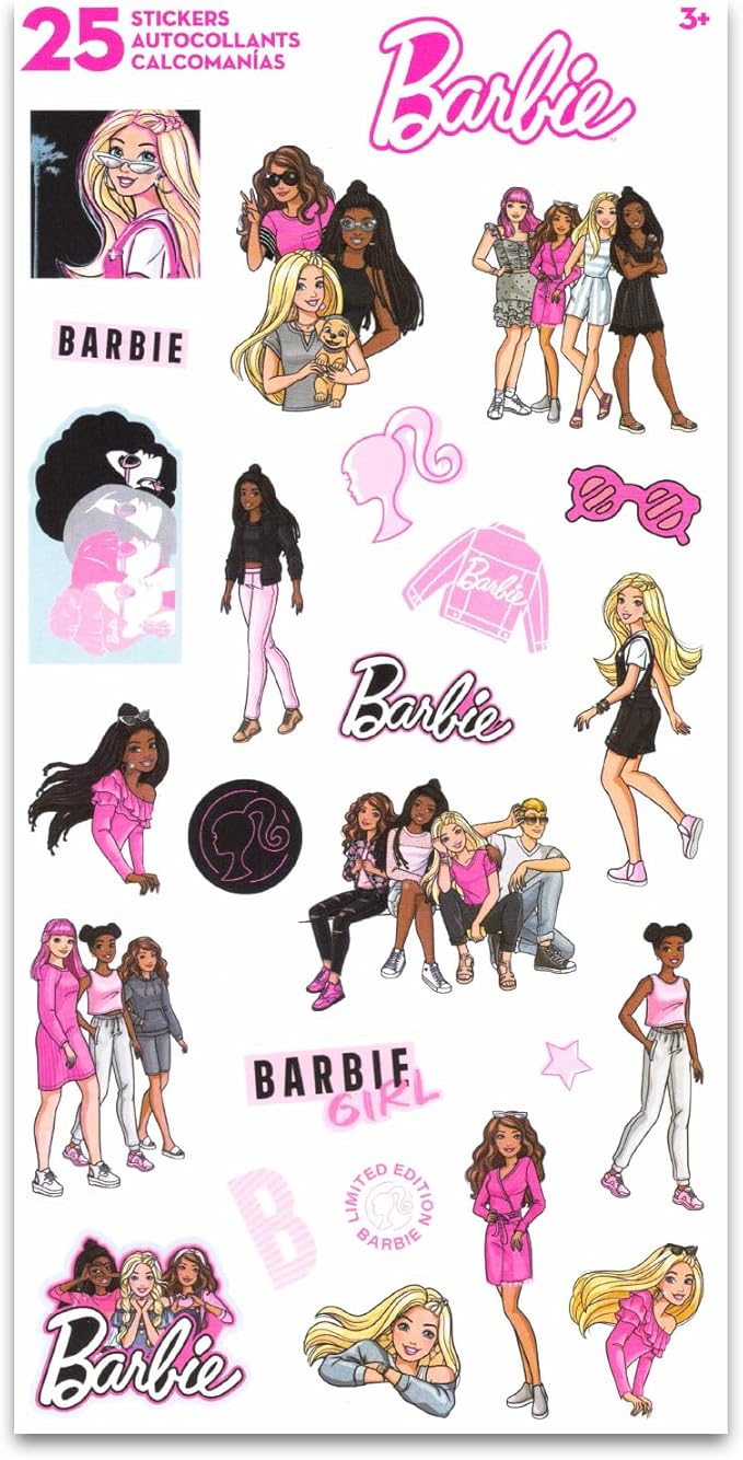 Barbie Birthday Party Favor Bracelets for Kids - Bundle with 16 Stretchy Friendship Bracelets for Girls Plus Stickers, More | Barbie Birthday Party Supplies Goodie Bag Fillers