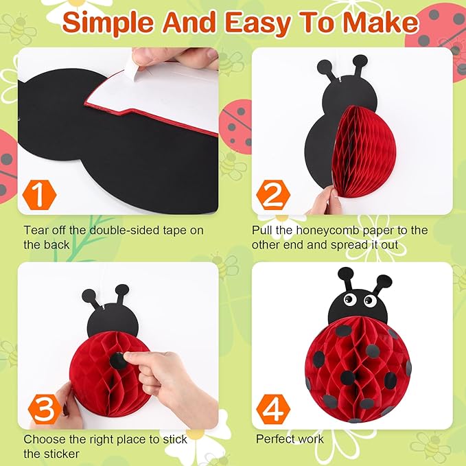 Amyhill 12 Pcs Large Ladybug Birthday Party Decorations Hanging 3D Ladybug Honeycomb Centerpieces Table Toppers Decoration for Birthday Baby Shower Party Supplies