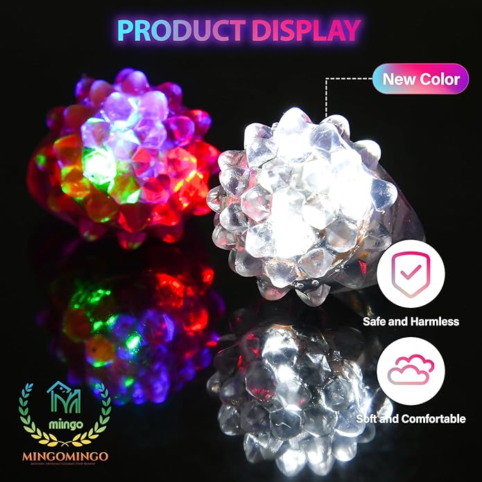 MINGOMINGO 25 Pack LED Light Up Rings & Glow Rings Bulk Party Favors - Non-Candy Easter Egg Fillers & Classroom Rewards, Treasure Box Toys, 3-Mode Flashing Ring Glow Party Supplies