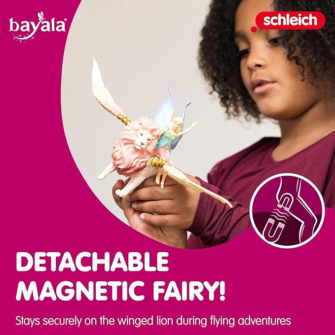 Schleich Bayala - Winged Fairy and Flying Lion Toy Set for Girls and Boys - Moveable Pink Lion and Cute Magnetic Blue Fairy Action Figure - Magical Animal Figurine Playset for Kids Ages 5+ | 70714