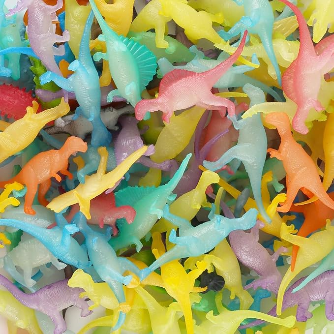 96 Piece Glow in Dark Mini Dinosaur Toy Set(24 Style), Plastic Realistic Dino Figure, Kid Birthday Party Favors Supplies Goody Bag Valentines Day Gift Pinata Stuffers Easter Eggs Easter Basket Filler