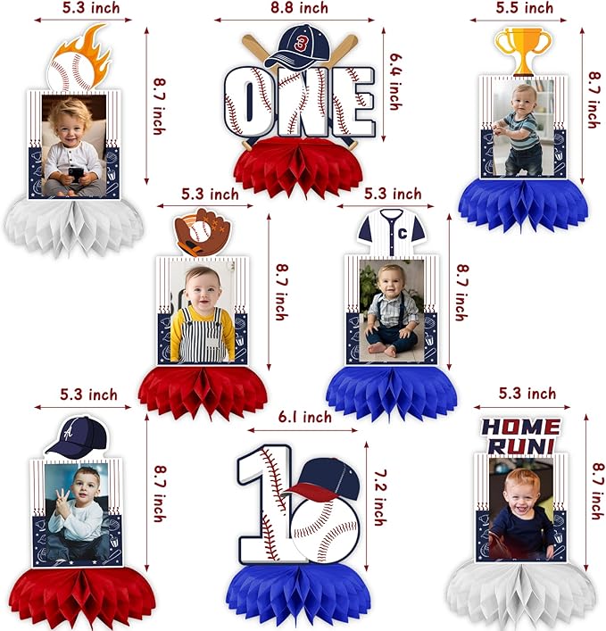 Baseball 1st Birthday Decorations, Rookie of The Year 1st Birthday Decorations Honeycomb Centerpiece for Table, Baseball 1st Birthday Decorations for Boys Photo Table Centerpiece Party Supplies