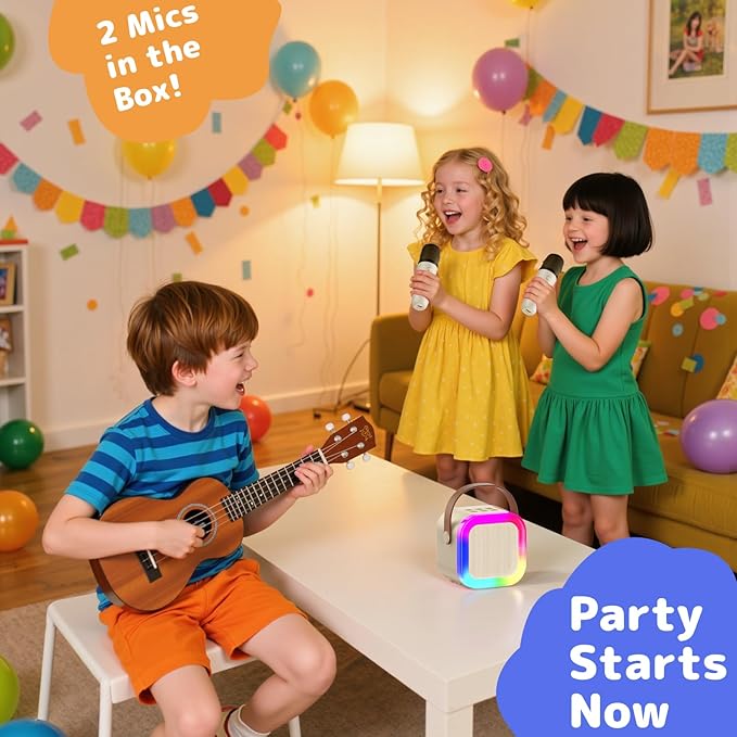 Fede Karaoke Machine for Kids Adults, Mini Karaoke Machine with 2 Wireless Microphones, Portable Bluetooth Speaker with Voice Changing Effects & LED Lights, Best Gifts Toys for Girls and Boys