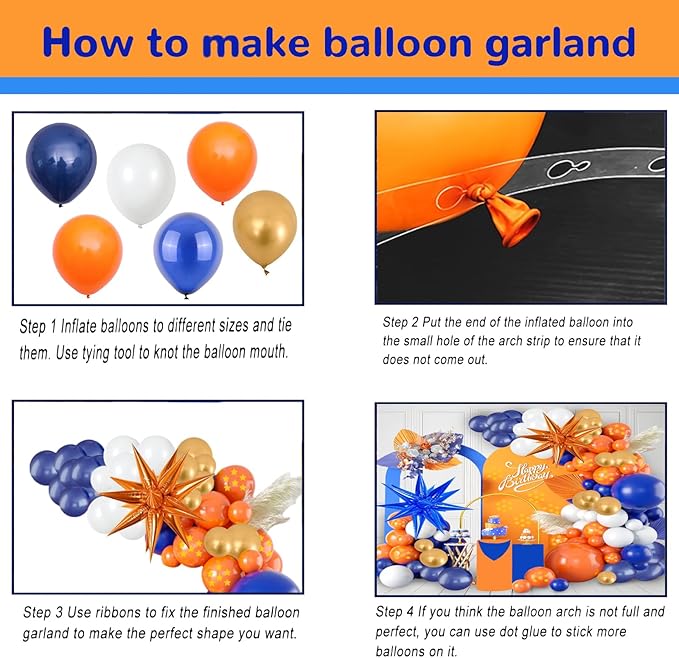 112 Pcs Blue Orange Gold balloon garland Arch Kit, Pentagram Print Balloons for Cartoon Themed Birthday Party Decorations Boys Girls Gatherings Party Supplies