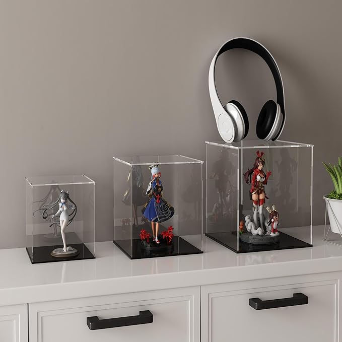 Acrylic Display Case for Collectibles and Toys, Clear Display Box with Thick Base and Lid for Protection and Displaying, 6x6x7.8-inch