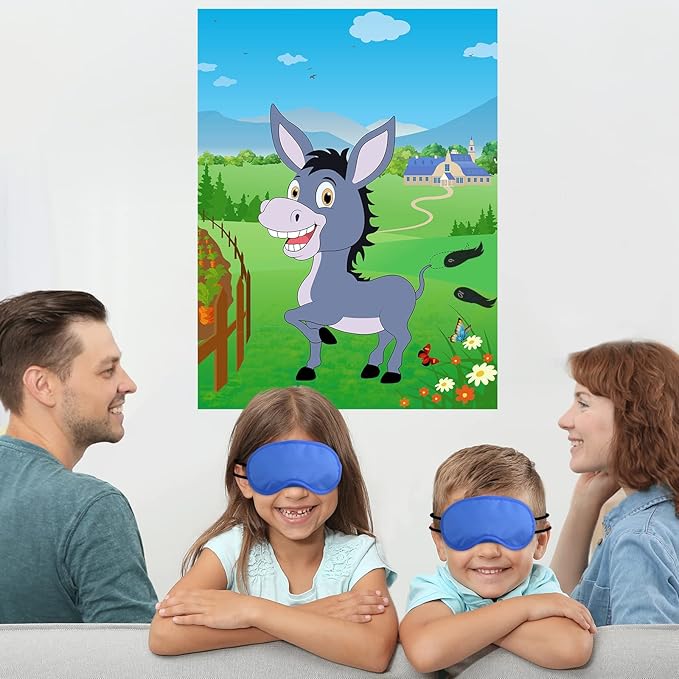 Morcheiong Pin The Tail on The Donkey Party Game with 48pcs Tails for Kids Birthday Party Supplies Donkey Party Favors Farm Party Decorations