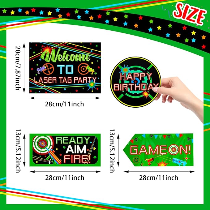 Gueevin 20 Pcs Party Supplies Decorations Home Sign Cutouts for Party Decorations Supplies(Laser Tag)