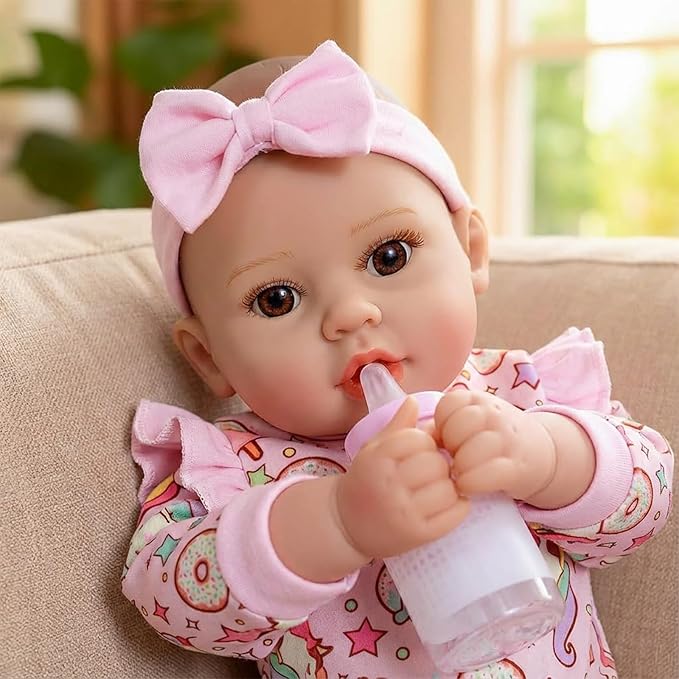 Baby Dolls, 17 Inches Large Realistic Baby Doll with Cute Soft Body, Real Life Baby Dolls Girl, with Bottles & Pacifier, Diapers and Bibs, Gift Idea for Ages 3+