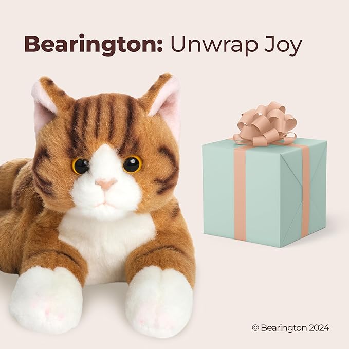 Bearington Lil' Tabby Orange Cat Stuffed Animal - 8" Realistic Tabby Kitten Plush Toy with Soft Fur and Lifelike Details for Toddlers and Feline Lovers - Adorable Cuddly Gift for Kids