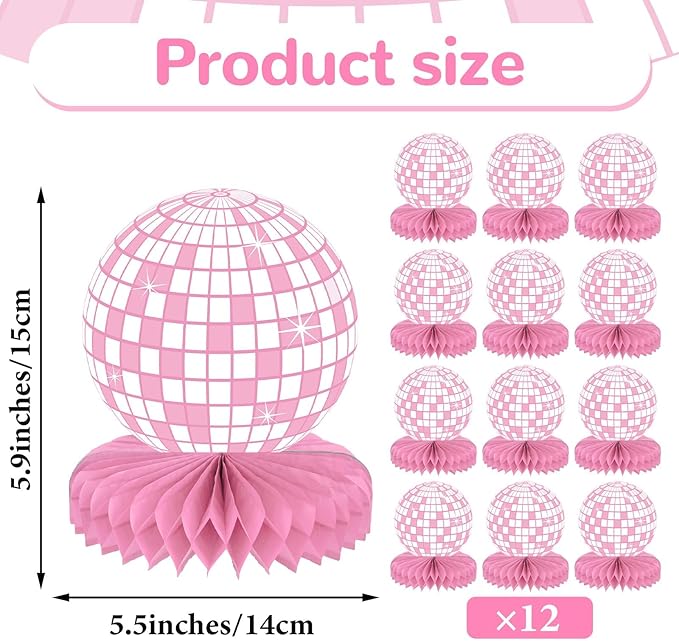 12PCS Disco Ball Party Decorations 70s Disco Table Honeycomb Centerpieces Western Cowgirl Party Table Toppers Hot Pink Disco Party Table Centerpieces for Girls Birthday Party Supplies