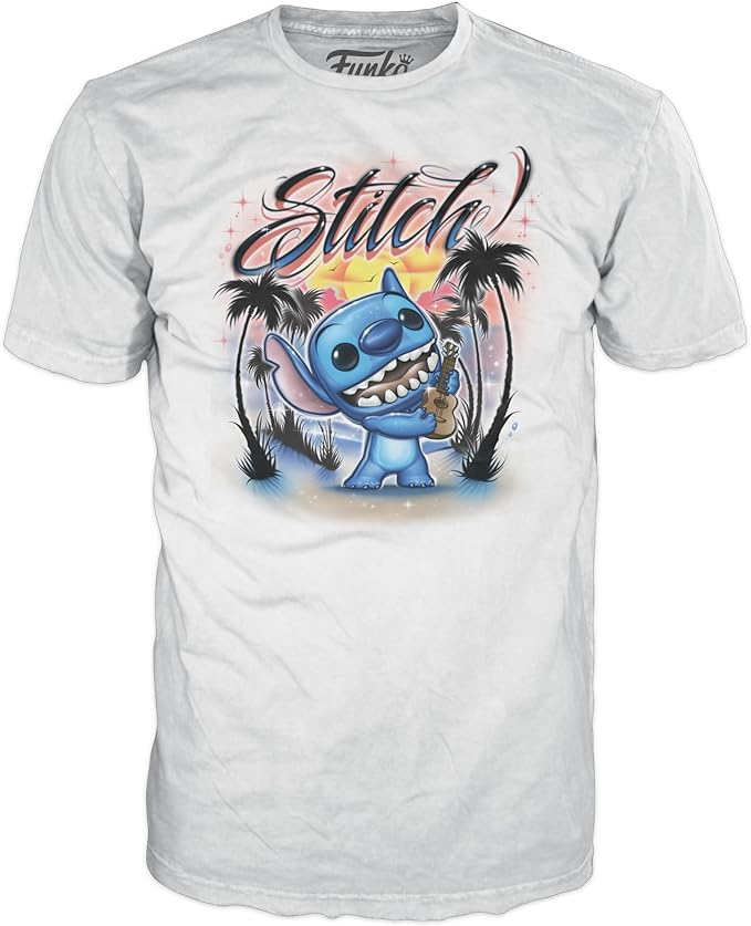 Funko Pop! &Tee: Lilo and Stitch - Ukelele Stitch (Flocked) - 3 Extra Large - (3XL) - T-Shirt - Clothes with Collectable Vinyl Minifigure - Gift Idea - Toys and Short Sleeve Top for Adults Unisex