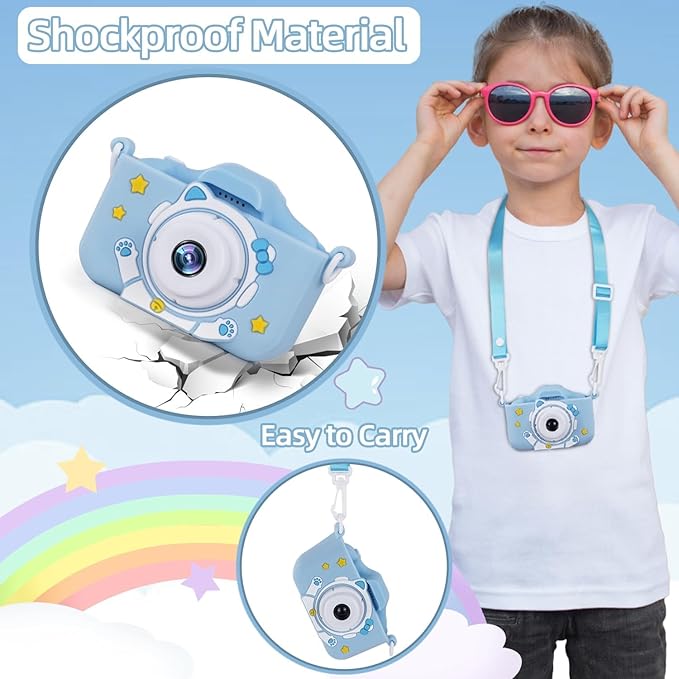 Kids Camera for 3-12 Years Old,Toddlers Childrens Girls & Boys Selfie Camera, 48 MP 1080P IPS Screen Dual Digital Toy Camera, Perfect for Kids Birthday with 32GB Card