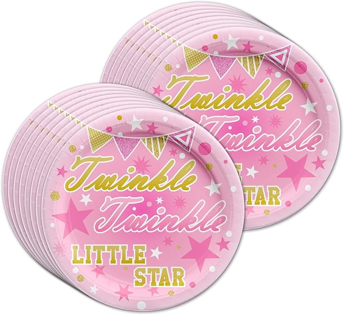 Twinkle Twinkle Little Star Pink Birthday Party Supplies Set Plates Napkins Cups Tableware Kit for 16