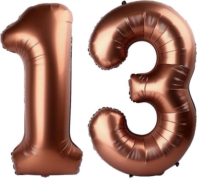 40 Inch Dark Brown Balloon Number 13,Chocolate Jumbo Mylar Foil Helium Balloon for 13th Digital Balloons for Birthday Party,Wedding Anniversary Party Decorations
