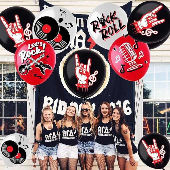 Rock and Roll Party Decoration Balloons 12'' Latex Balloons for Music Theme Party Decorations 1950's Birthday Party Supplies 50s 60s Rock Party Favors