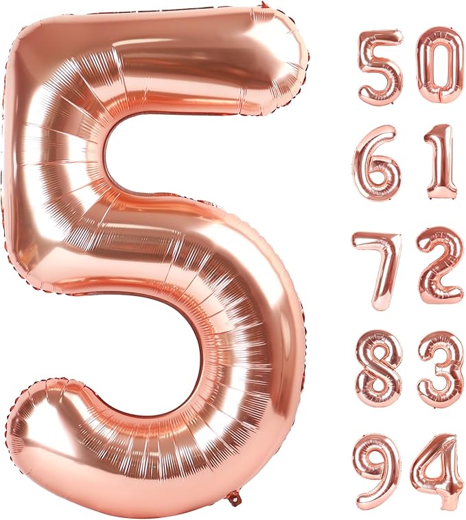 Rose Gold 5 Balloon, Number Balloons 40 Inch, 5th Birthday Balloon Decorations, Rose Gold Party Supplies, 5 Number Balloons, Number 5 Balloon