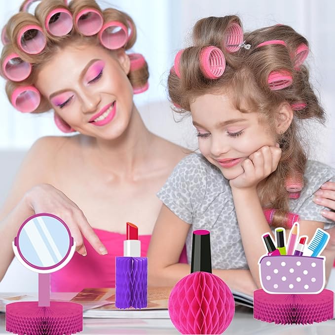 Roetyce Makeup Birthday Party Decorations - 46PCS Kit, Pink Spa Themed Birthday Supplies With Banner, Balloons, Cake Topper