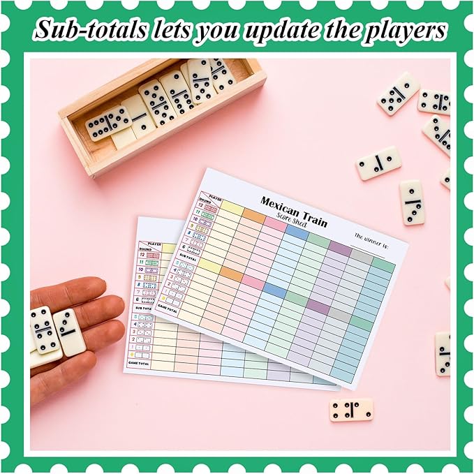 1 Pack 60 Sheets Mexican Train Score Pads Colorful Chicken Foot Dominoes Game Scorepad Adult Mexican Train Score Sheet Scoreboard Paper Record Clearly for Family Christmas (6.7 x 5 Inches)