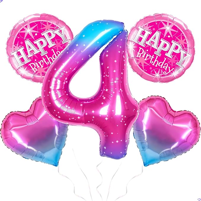 Gradient Number 4 Balloon for Super Kitties Birthday Decorations, 40 inch Big Helium Number Balloons for Girls Birthday Party Celebration Decoration Supplies