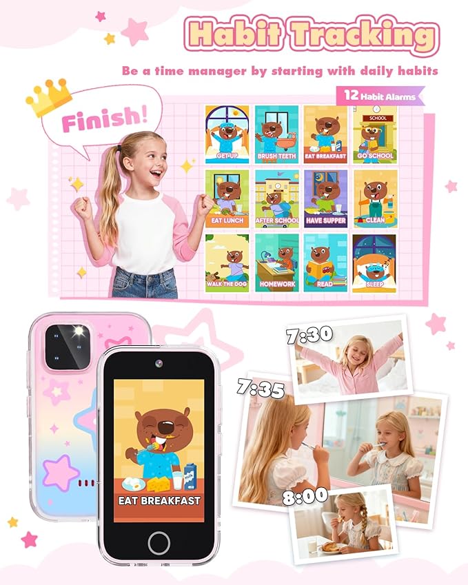 Kids Smart Phone for Girls, 3.5" Touchscreen Kids Phone Toy with Dual Camera, Christmas Birthday Gifts for Girls Age 3-8, Toddler Learning Toys for 3 4 5 6 7 8 Year Old, ABC Learning, Habit Tracker