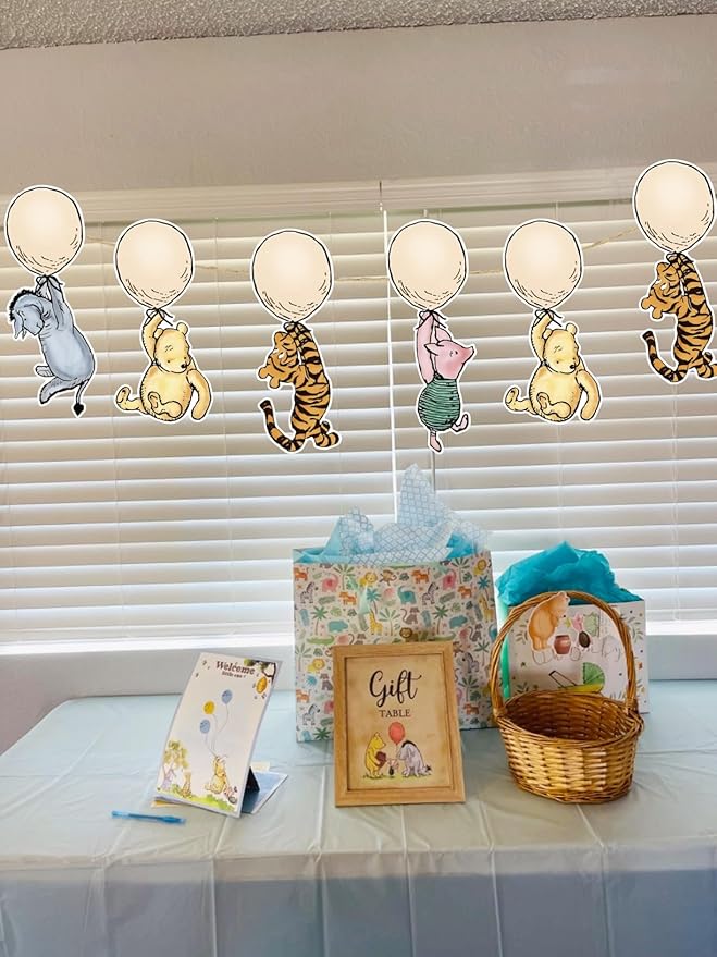 8 PCS Classic Balloons Pooh Banner for Baby Shower Cute Winnie Hanging Decorations First Birthday Banners Newborn Party Supplies
