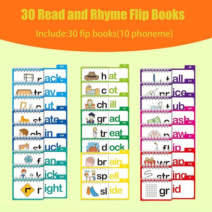 30 Read and Rhyme Flip Books, Phonics Flash Cards Word Family Build Book，Sight Words Kindergarten, Word Family Activities, Learning to Read Games, Preschool Homeschool Classroom Supplies