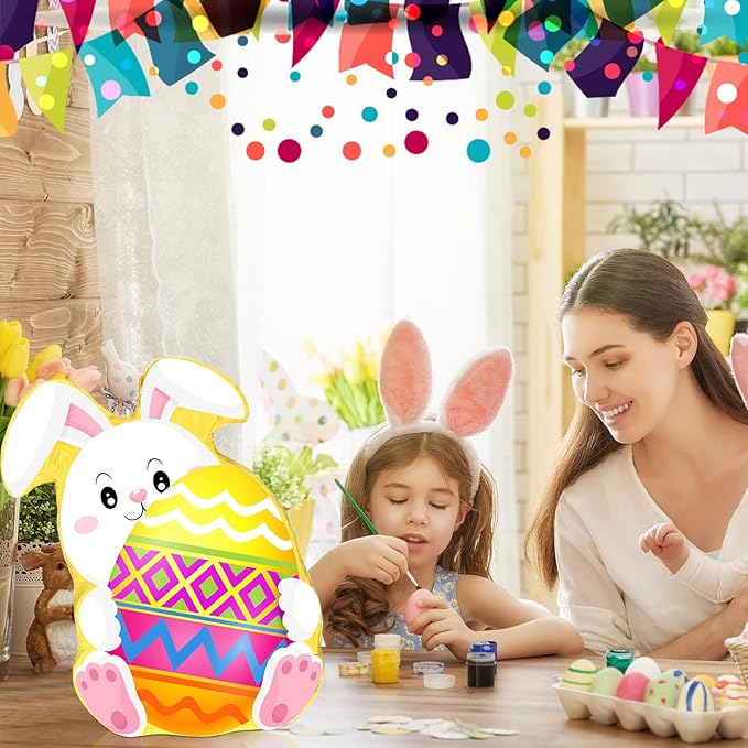 Bunny Easter Egg Piñata with Blindfold, Bat and Filler, Funny Cute Bunny Party Favors for Cute Bunny Easter Egg Theme Kids and Adults Party Supplies Decoration (Cute)