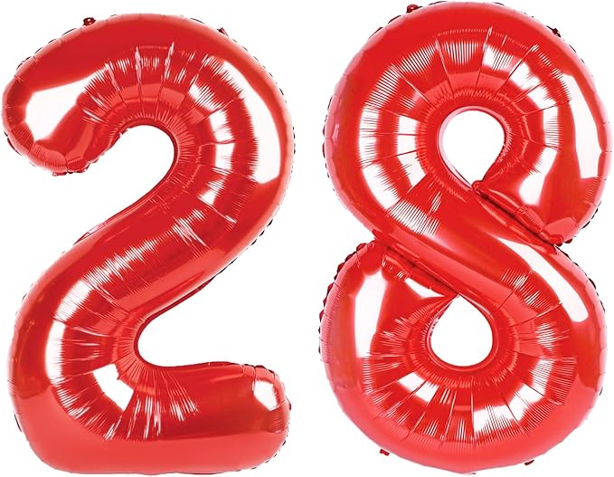 40 Inch Red Number 28 Digital Balloon,Jumbo Mylar Foil Helium Balloon for 28 Balloons for Birthday Party,Wedding Anniversary Party Decorations