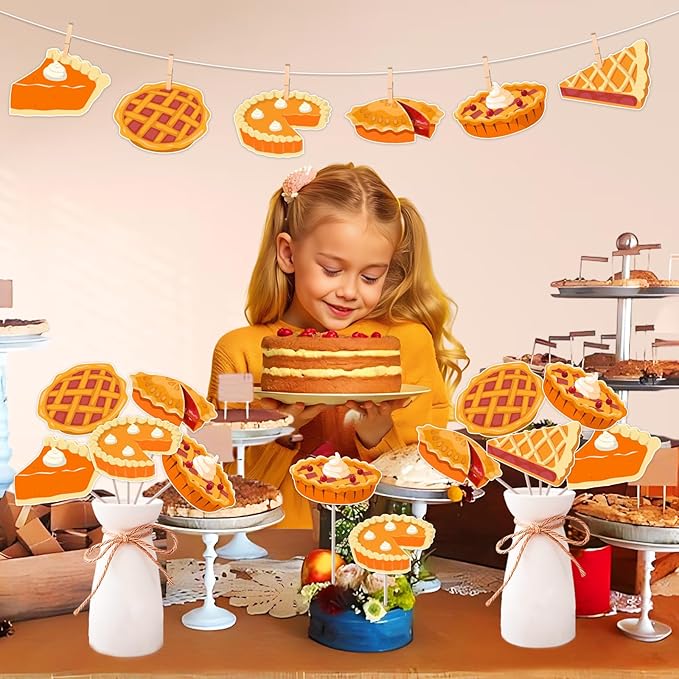 24 Pcs Cutie Pie Birthday Centerpiece Sticks Pie Baby Shower Table Decorations Orange Pie Pizza Table Toppers for Boys and Girls Baking Cookie First Birthday Party Supplies
