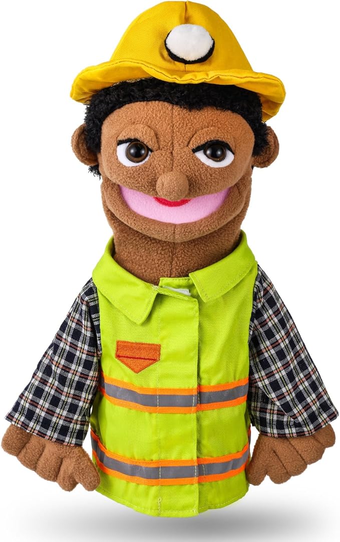 Role Play Hand Puppets Hand Plush Chef Doctor Fireman Pirate Detective Athlete Nurse Worker Hand Puppet Toys Puppets for Kids Storytelling Imaginative Pretend Play Teaching Preschool(Worker)