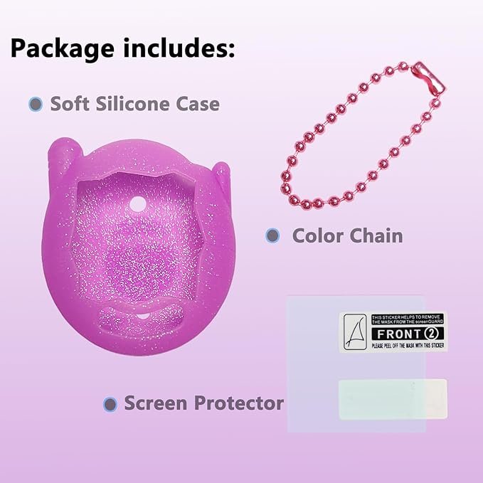 JCHPINE Silicone Cover Case for Tamagotchi Connection Virtual Reality Pet, Screen Protector for Tamagotchi Connection Electronic Pet Accessories (Silicone Case and Screen Film) (Purple)