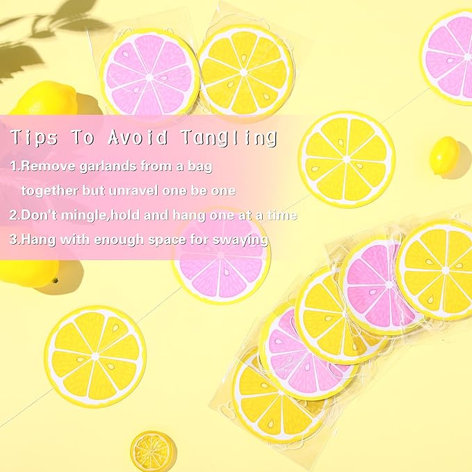 Duraaamo 8 Packs Lemon Party Banner Decorations Pink Lemon Paper Garland Summer Paper Hanging Cutouts Summer Fruit Theme Banners for Wedding Birthday Baby Shower Party Supplies Decoration(Mixed Lemon)