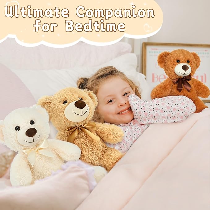 MorisMos 14Pcs Teddy Bears Bulk Baby Shower, 14inch Cute Teddy Bear Stuffed Animal Plush, Small Stuffed Bears on Centerpiece Baby Shower, Kids Party Favors, Brown