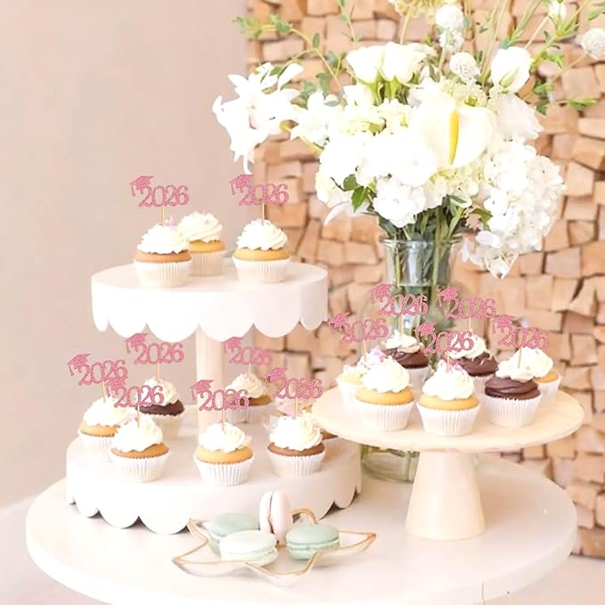 24 Pcs graduation cupcake toppers 2026, Food/Appetizer Picks For Graduation Party Mini Cake Decorations, 2026 Cupcake Toppers (Rose Red)