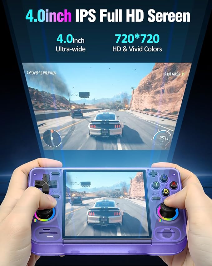 RF40H Retro Handheld Game Console, 4.0 Inch HD IPS Screen, Retro Classic Game, Linux-Powered Portable Game Handheld with 4000mAh Battery, Supports WiFi Connection (Purole-64G)