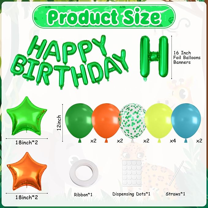29PC Green Orange Happy Birthday Balloons Banner, 16Inch 3D Aluminum Letter Banner Sign, Green Orange Balloon 18 Inch Star Foil Balloon for Women, Men Party Supply