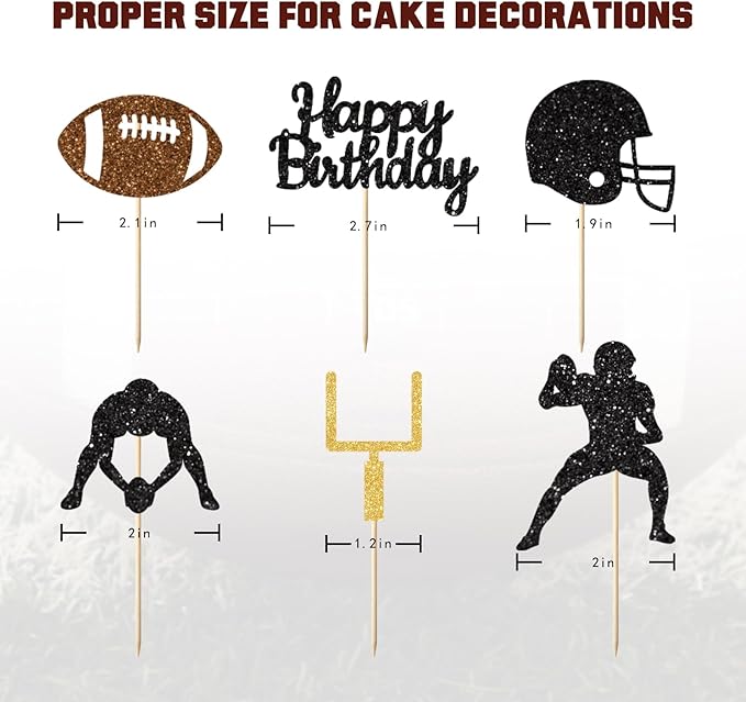 36PC Football Cupcake Toppers for Birthday,Glitter Football Cake Toppers for Boys Birthday Party Decorations Supplies