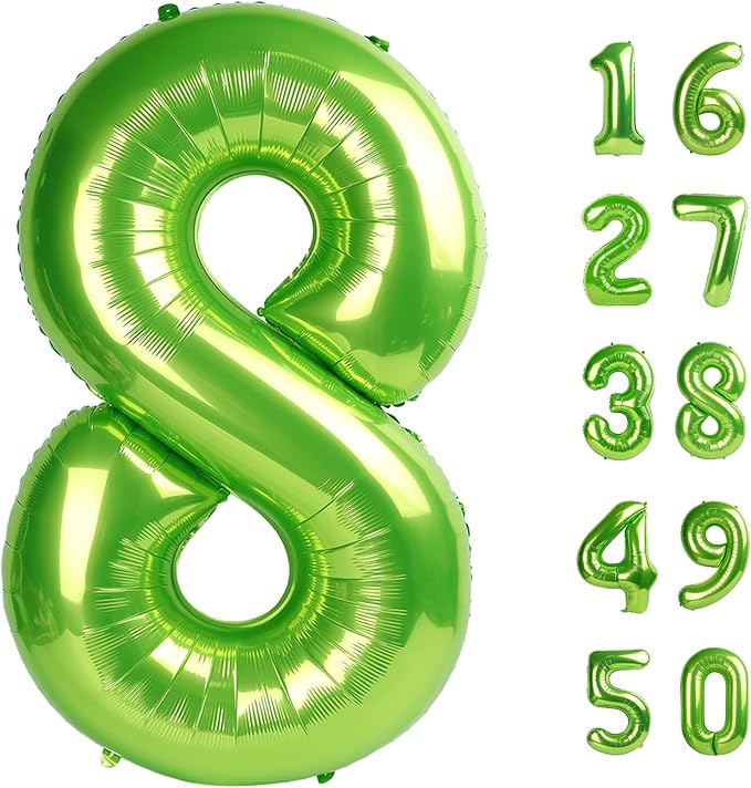 40 Inch Giant Light Green Foil Number 8th 18th 28th Birthday Balloons Digit 8 Balloons for Men Women 80th Anniversary Party Decorations Supplies
