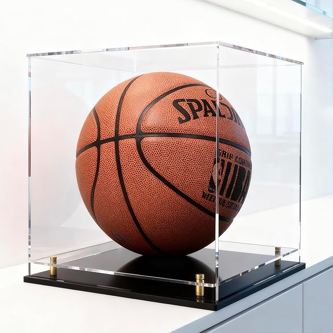 Acrylic Display Case for Collectibles, Dustproof Acrylic Box with Clear Display Elevation & Gold Risers, Large Display Case for Figures Toys Memorabilia, 12" L x 12" W x 12" H