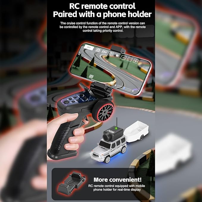 WL 6405-C 1/64 FPV RC Car, Full Proportional Mini Remote Control Car with APP Auto-Pairing, WiFi Module Control, Camera - Includes Storage Case ＆ Tow Trailers (RTR Version)