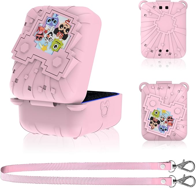 Silicone Case for Bitzee Disney Interactive Toy, Anti-Scratch, Washable, Shockproof Silicone Protective Cover for Bitzee Disney Interactive Toy Accessories with Lanyard - Pink