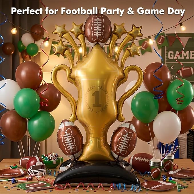 Football Party Decorations, 59 Inch Standing Football Champion Trophy Balloons for Party Supplies, Sports Theme Birthday, Game Day Celebration, Outdoor & Indoor Photo Backdrop
