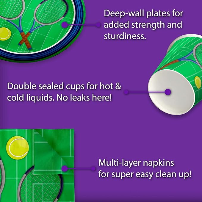 Tennis Birthday Party Supplies Set Plates Napkins Cups Tableware Kit for 16