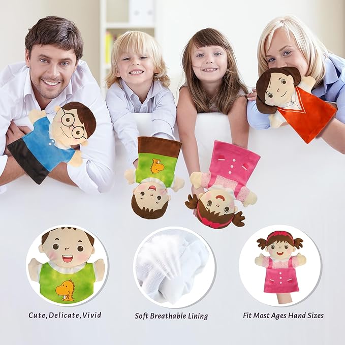 6 Pcs Family Hand Puppets for Kids 9.8 Inch Family Members Puppet Set Mom, Dad, Grandparents, Brother, Sister Soft Plush Hand Puppet Theater Plush Toys for Toddlers Ages 1-3, 4-8 Story Role Play