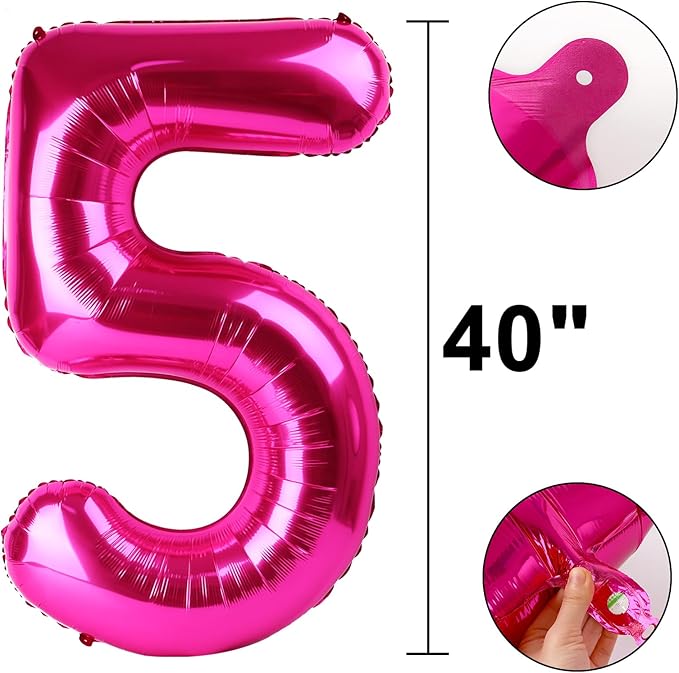 Rose Red Number 5 Balloon 40 Inch,Jumbo Giant Mylar Hot Pink Number 5,Big Large Foil Helium Number Balloons, Digital 5 Helium Balloons for Girls 15 25 Birthday Graduation Princess Party Decorationsn