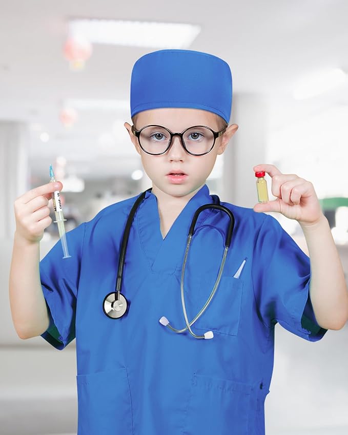 ICECUTE Doctor Costume for Kids Scrubs with Accessories,7Pcs Toddler Halloween Costume for Boy Girls,3-11 Years